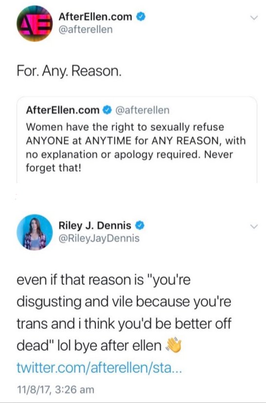 ...People like Riley Dennis are the reason why most people hate us * /s/Pin...